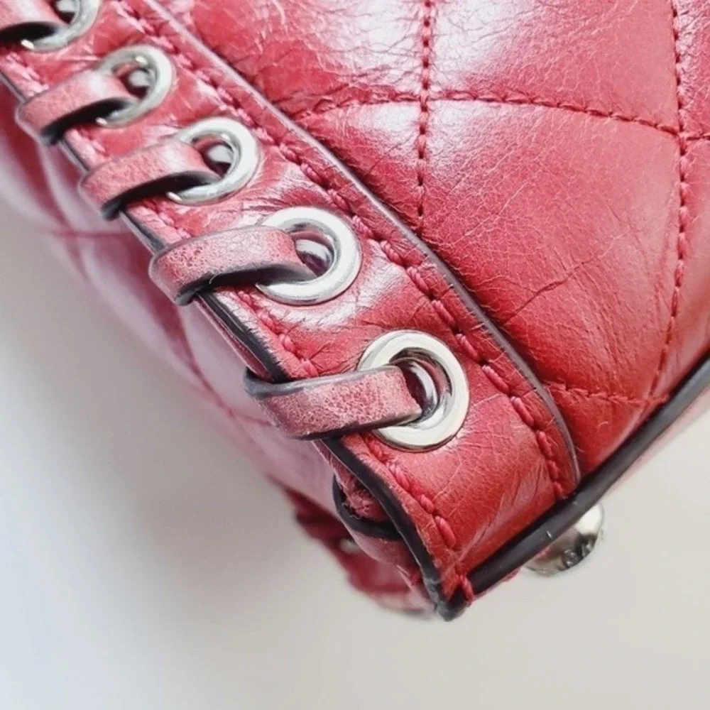 Michael Kors Hamilton Quilted Satchel Shoulder Crossbody Bag Red Leather